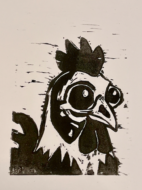 Fowler, a rooster who has seen some stuff